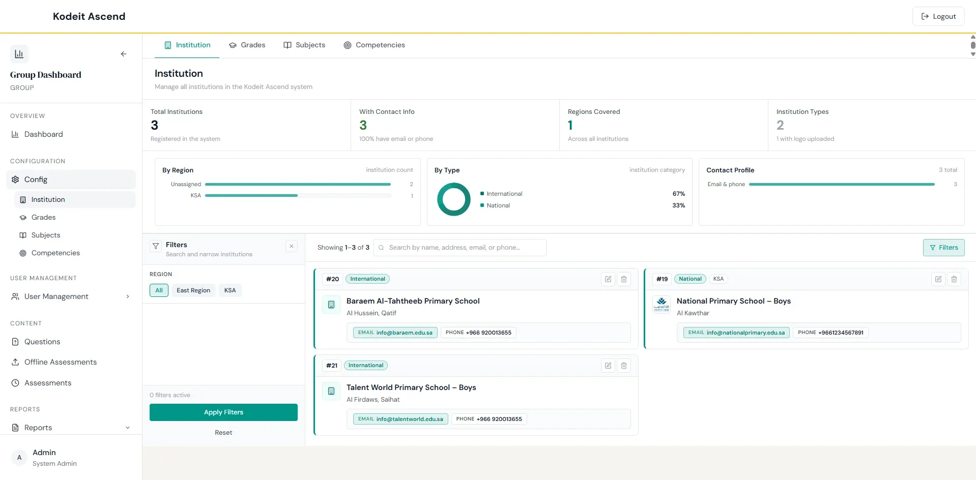 Kodeit Ascend schools administration portal